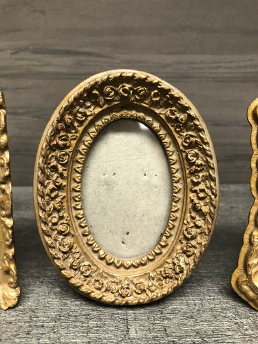 VTG International Silver Co Gold Tone Ornate Mini Photo Frame Trio For 2x3 - Picture 5 of 11
