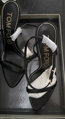 Tom Ford Black Strappy Sandals Buckle Accent Ankle Strap Women's