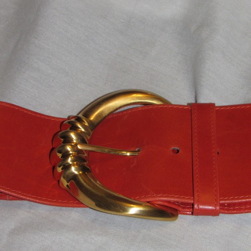 Vintage Donna Karan New York Oversized Leder Messing Gürtel Gr. M Orange Italy - Bild 3 von 10