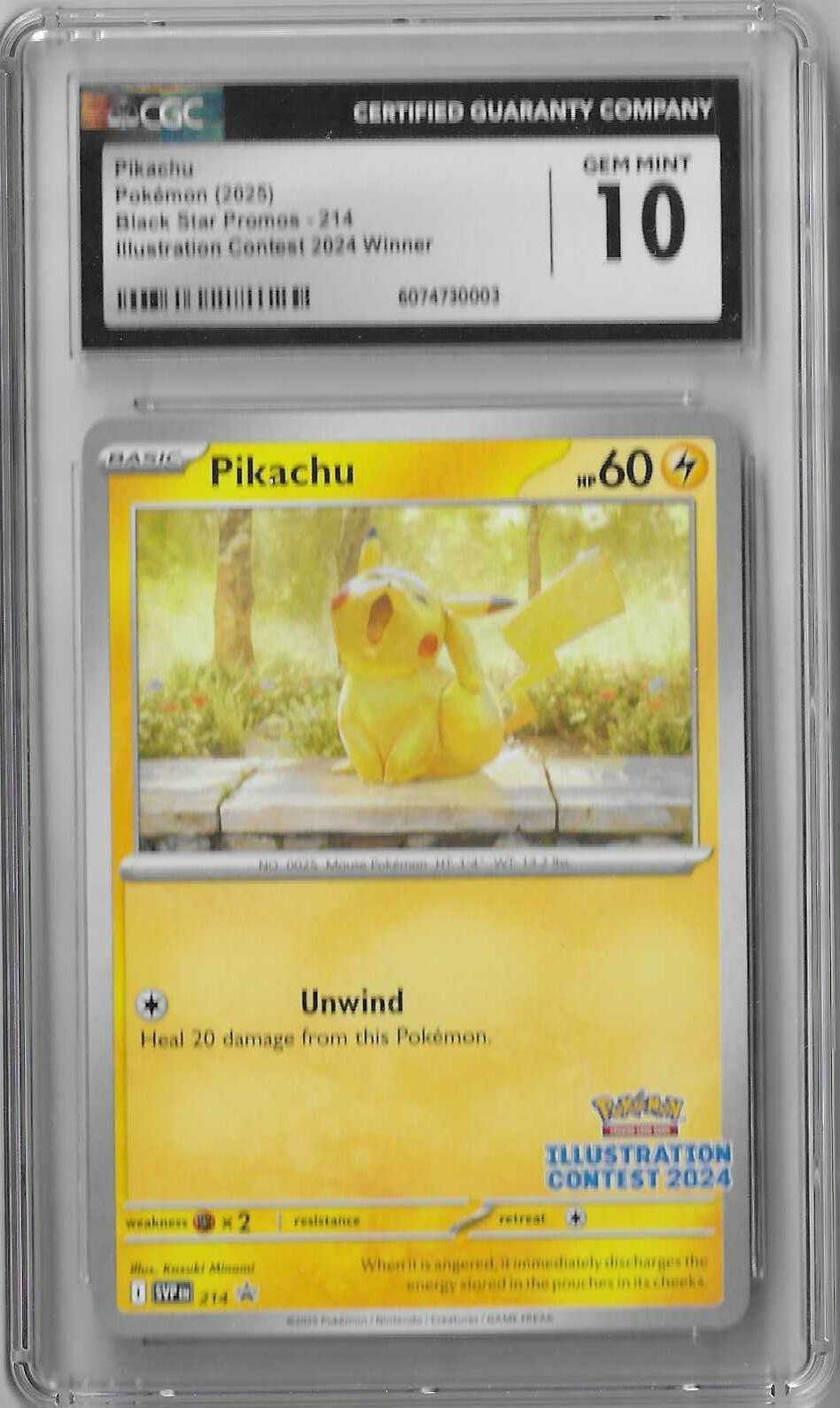 CGC Gem Mint 10 Pikachu Pokemon Card 214 Black Star Promo Illustration Contest