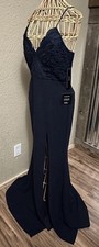 Lulu's Blue Navy Blue Maxi Lace Crochet Bodice Elegant Evening Gown Feminine