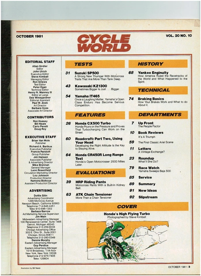 October 1981 Cycle World motorcycle magazine Honda CX500 Turbo Yamaha IT465 - Image 2 of 3