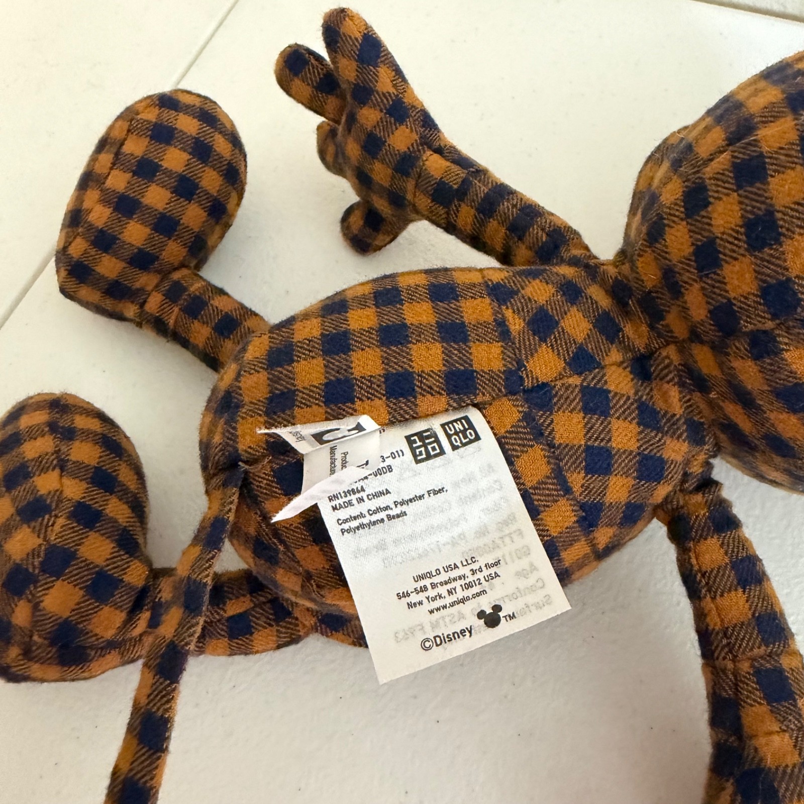 Disney Uniqlo Mickey Mouse Plush Plaid Brown Black 9" thumbnail 6