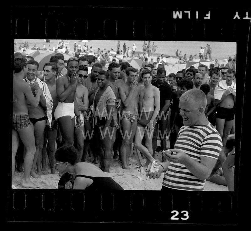 1961 Riis Park Gay Men Beach Swimsuit Game Queens NYC Old 35mm Photo Negative D2
