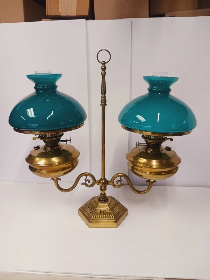 LARGE John Scott Brass Duplex Student Lamp Double Oil 4 Wicks Adjustable Height - Image 3 of 4
