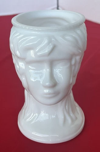 Vintage Milk Glass Women Girl Head Vase Planter 5" - Excellent