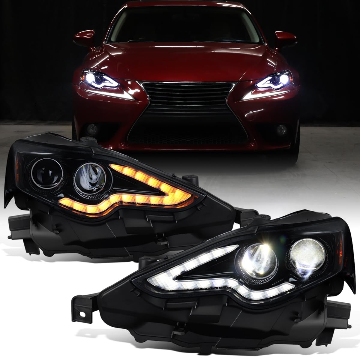 for 2014 2016 Lexus IS250 IS350 LED Projector Headlights Switchback Pair Black