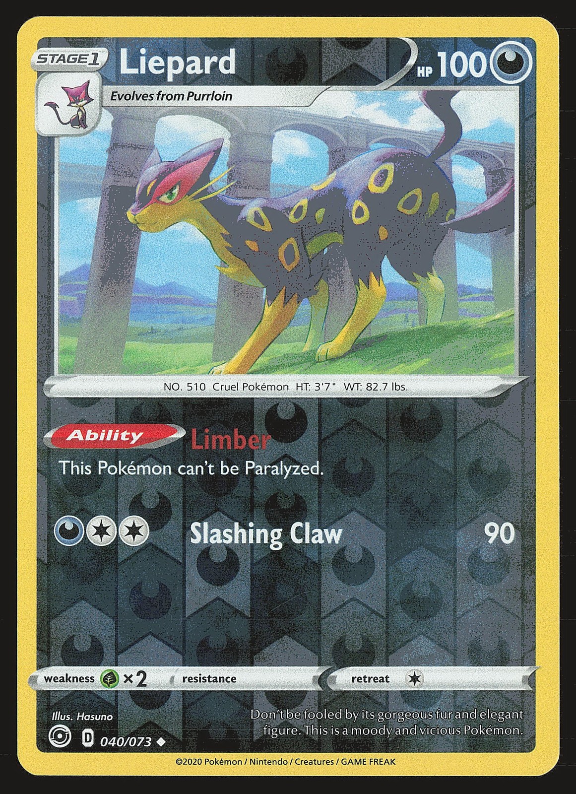 Champion's Path Liepard #40/73 Reverse Holo Pokemon Card