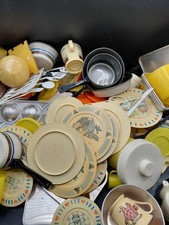 Huge Vintage Aluminum Play Toys Dishes Pots Pans Plates Kool-Aid Cups Variety