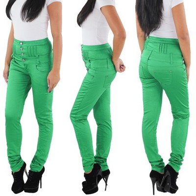 SOTALA Slim High Waist Damen Stretch Röhren Corsage Hose Hochbund Skinny Grün