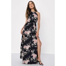 NEW Lulus Feel the Music Blue Floral Print Maxi Dress XS