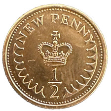 1977 United Kingdom Elizabeth II 1/2 New Penny Polished Coin