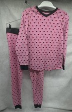 Climate Right by Cuddl Duds Thermal Pajama Set L Pink Hearts Pattern Valentines