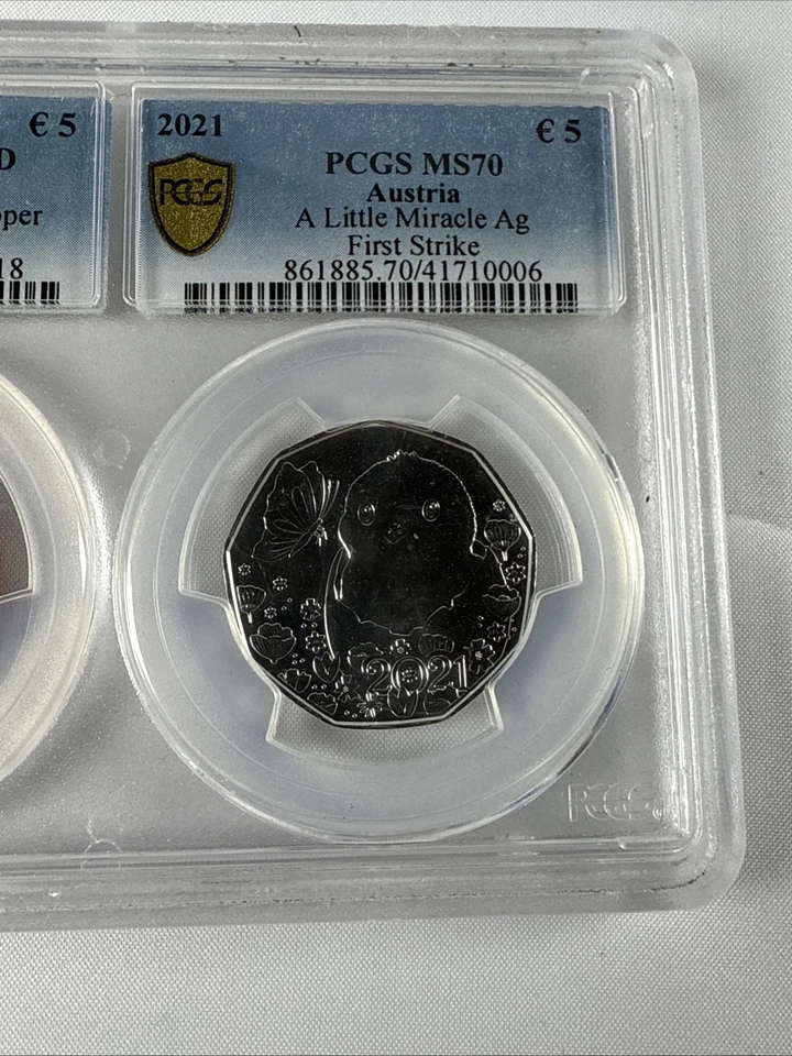 AUSTRIA 2021 5 Euro Pair - A little Miracle - Copper + Silver - PCGS MS 68RD/70 - Image 4 of 4
