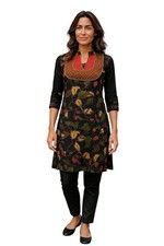 Black kurti with a colorful leaf, Round Neck, 3/4 Sleeveless Kurti, Top.