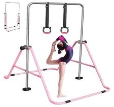  Gymnastics Bar for Kids, Adjustable Height Gymnastic Horizontal Pink
