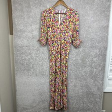 Rixo x Target Floral Maxi Short Sleeve Deep V Puff Smocked Sleeve Size 14