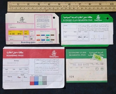 UAE Early Vintage Emirates Airlines 4 Used Boarding Pass United Arab Emirates 