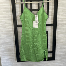 NWT Urban Outfitters green satin spaghetti strap dress with slit xs