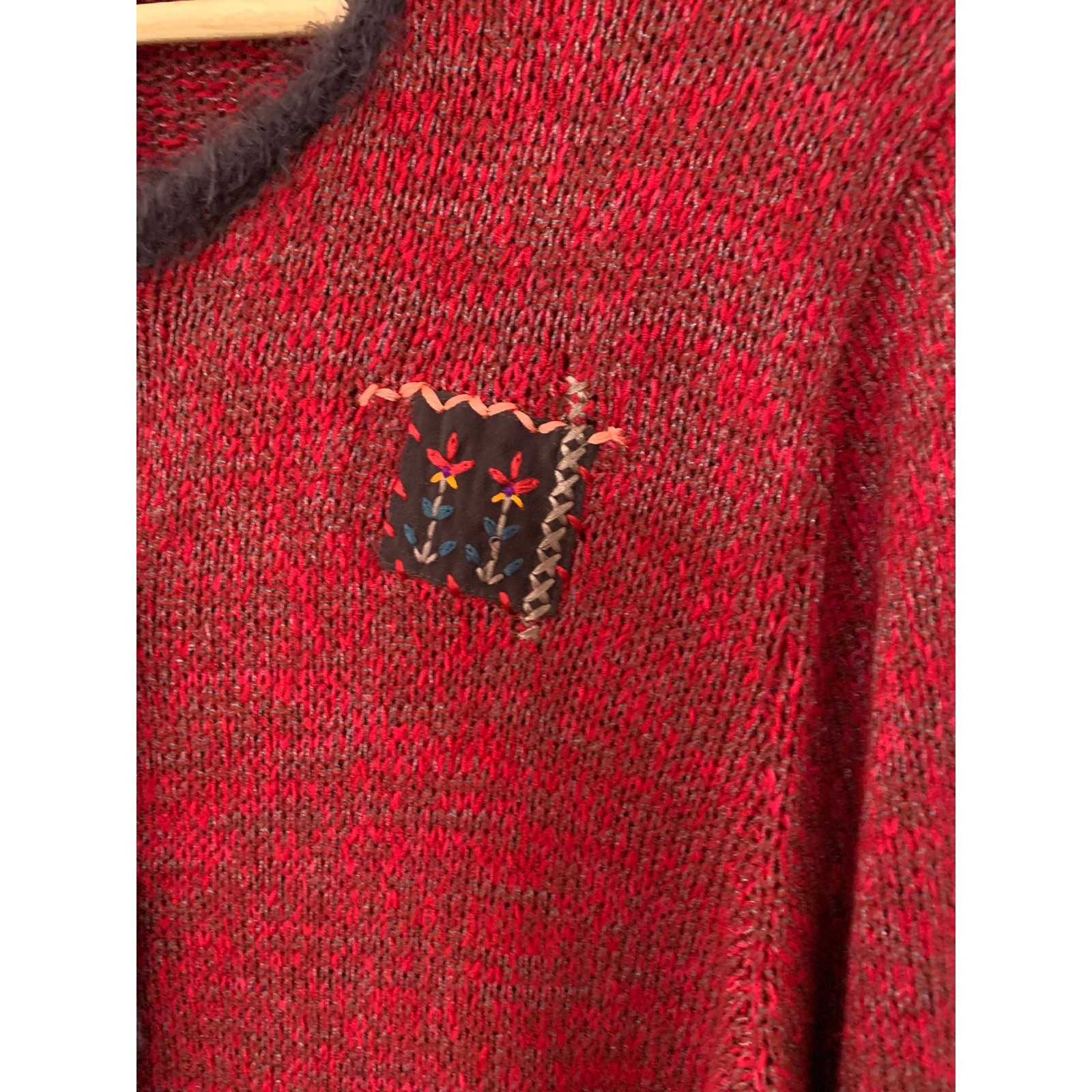 Napa Valley Red Patchwork Embroidered Cardigan Sw… - image 2