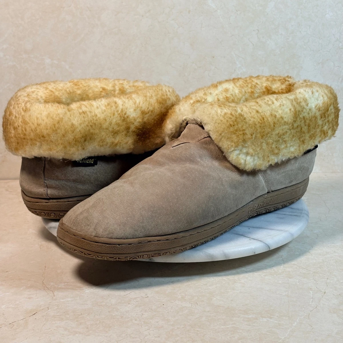 Old Friend Mens Loafer Moccasin Grey Suede Sheepskin Slippers 421167 Size 8 M Amazon.com | Old Friend Men main image 4