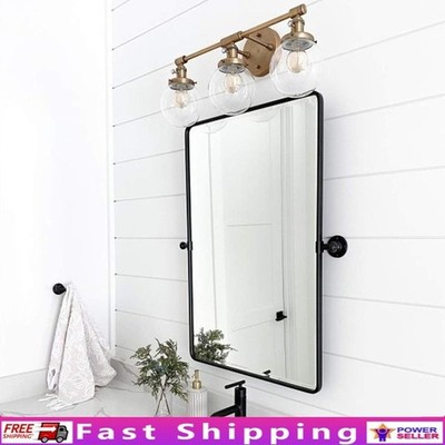 Rectangular Tilting Bathroom Mirror Adjustable Metal Brackets Beveled Edge New