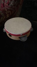 8" Handheld Tambourine Single Row Wood Red Percussion Instrument