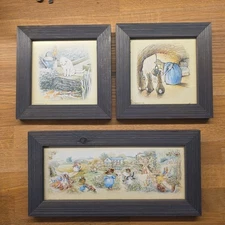 3x vtg 1999 framed Beatrix Potter Peter Rabbit prints