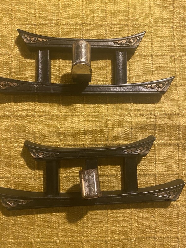 2 Antique Solid Wood and Brass Wall Sconce Taper Candle Holders Asian Decor