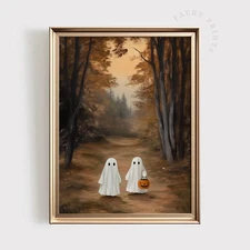 Ghosts in Autumn Landscape, Halloween PRINTABLE Wall Art, Fall Landscape Decor