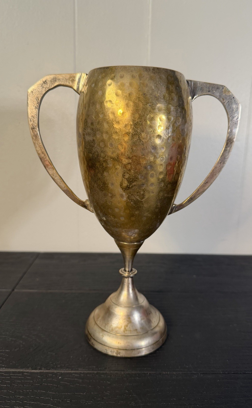 Vintage Trophy Cup Chalice Heavy Metal Double Handle Rustic Patina Antique Style