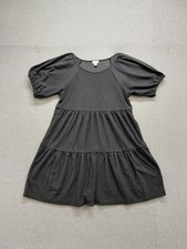 J Crew Women Mini Dress S Black Swiss Dot Tiered Smocked Puff Sleeve Flowy Boho