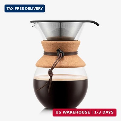 Bodum 34oz Pour Over Coffee Maker, High-Heat Borosilicate Glass with Reusable St