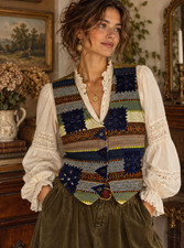 Jane Ashley Southwestern Tapestry Vest Womens M Leather Floral Boho Vintage