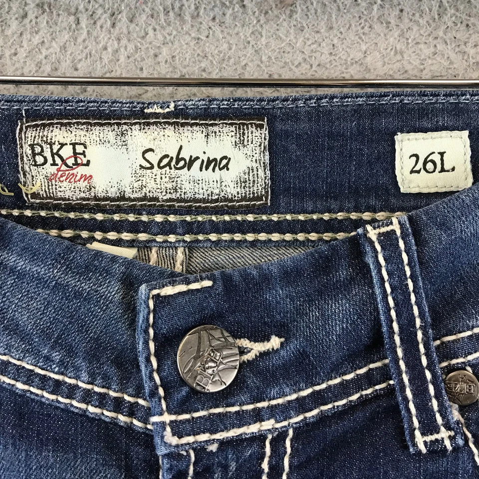 Pantalones de mezclilla BKE para mujer 26L Sabrina acampanados elásticos flexibles puntada gruesa Foto 3 de 4