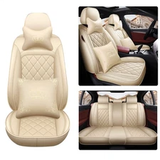 PU Leather Car Seat Covers+Headrest Beige for Audi 5-Seats Cushion