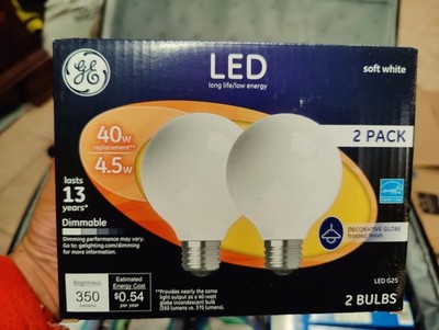 GE Soft White 4.5W / 40W LED Dimmable Frosted Decorative Globe G25 Bulbs 2-Pack