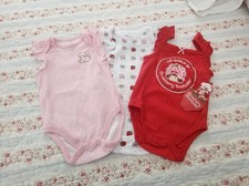 NWT STRAWBERRY SHORTCAKE  CUSTARD 3M, 12M  18/24M BODYSUIT 3-PC SET