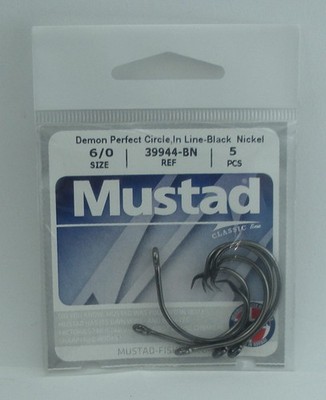 Mustad 39944BN-6/0 Schwarzer Nickel Klassischer Kreis-Haken 5CT Mit Ringauge