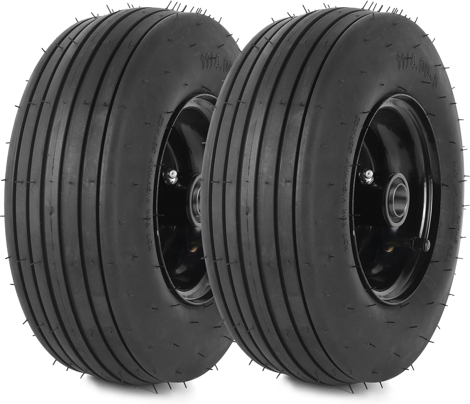 (2-Pack) 11X4.00-5 Tire and Wheel Assembly, 11X4-5 Lawnmower Tire (4-Ply) and Ri