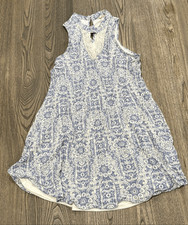 Altar'd State Womens Sleeveless Boho A-Line Dress Rayon Floral Blue White Size L