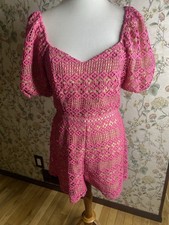 ADELYN RAE PRAYA TIE BACK CROCHET LACE SORBET PINK ROMPER Size Large