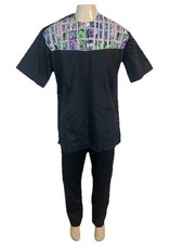 Men's Black Handmade African Traditional Jumper Suite. One Size. 100 Cotton.