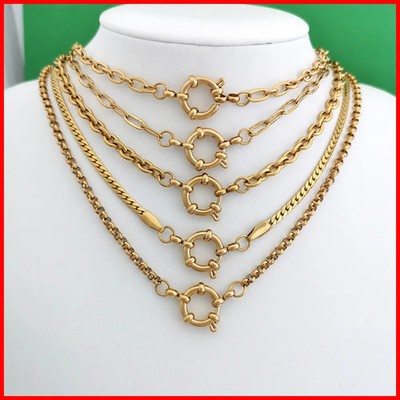 Stainless Steel Chain Necklace Silver Gold PVD Rolo Link Choker Unisex Necklace
