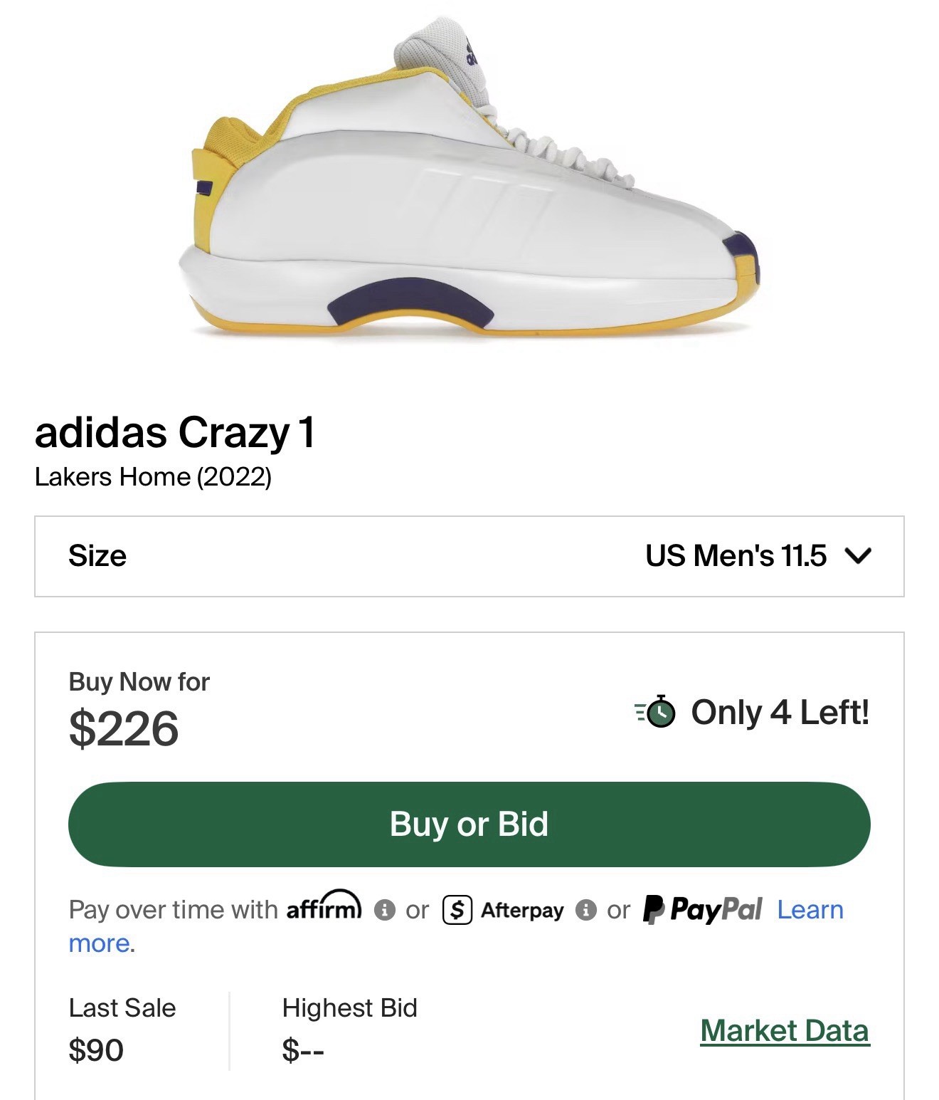 NICE!! Adidas Crazy 1 - Lakers Home (2022) - Men’s Size 11.5 - GY8947 thumbnail 11
