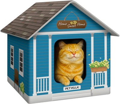Deluxe Heated Cat House for Winter - Weatherproof, Insulated, Easy Blue 