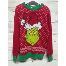 Dr. Seuss The Grinch Sweater Youth 7/8 Red Green Graphic Knit Holiday EUC
