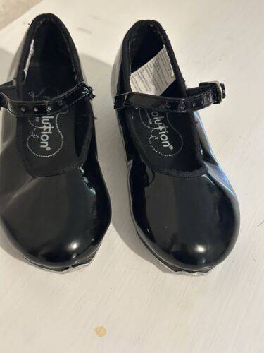 Revolution Dancewear Girls Black Patent Leather Strap Dance Tap Shoes 12.5 Ch M