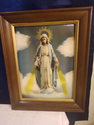 VTG 3D Lentograph Wall Art-Our Lady Of Grace-Plate Num.125 W/Frame 19.5''x15.5''