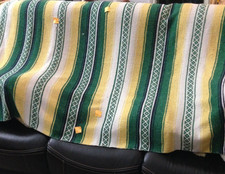 Mexican Falsa Blanket Green Yellow Blue Serape Throw XL 53"X80"